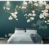 Hand Painting Hanging Branch Tree Flowers and Birds Wallpaper Wall ...