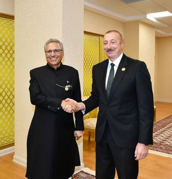 Prezident İlham Eliyev Pakistan Prezidenti Arif Alvi ile gorushub - FOTO